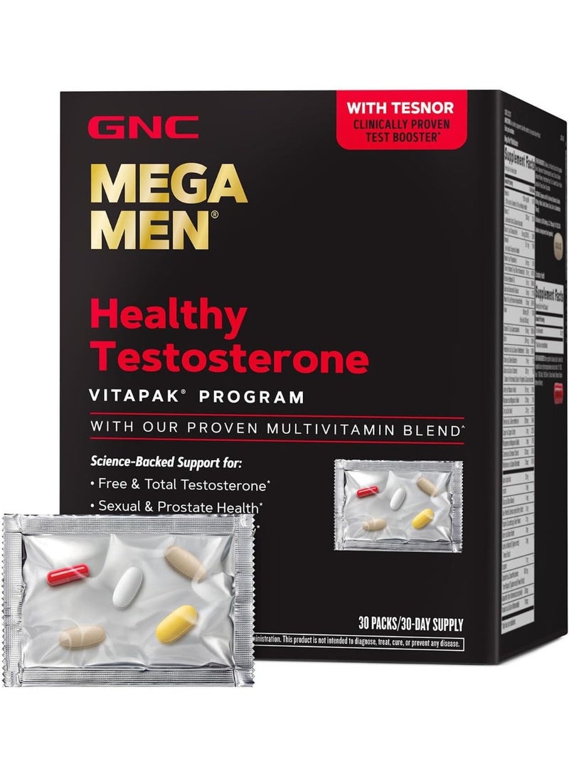 GNC Mega Men Healthy Testosterone Program, Complete Nutrition 4 Products in 1, Boost Free and Total Testosterone, Blood Flow, 30 Daily Packs - Image 1